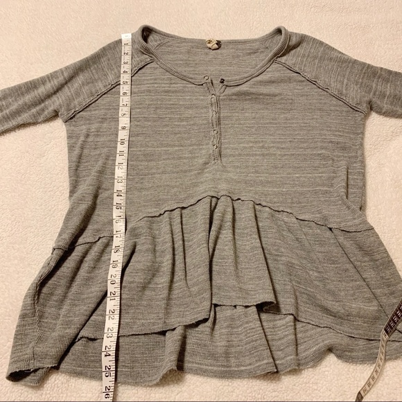 Free People Coastline Gray Thermal Peplum Top Waffle Knit Henley Long Sleeve - Picture 10 of 11